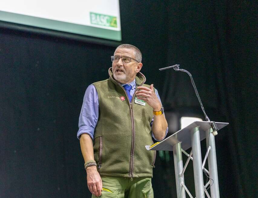 Martin Parker speaking at the National Gamekeepers’ Organisation conference during his presentation on firearms licensing reform.